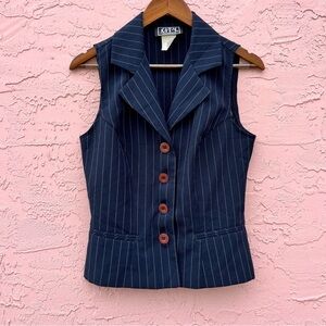 Vintage City Triangles Navy Blue Pinstriped Vest Size 7 Y2K 90s 80s